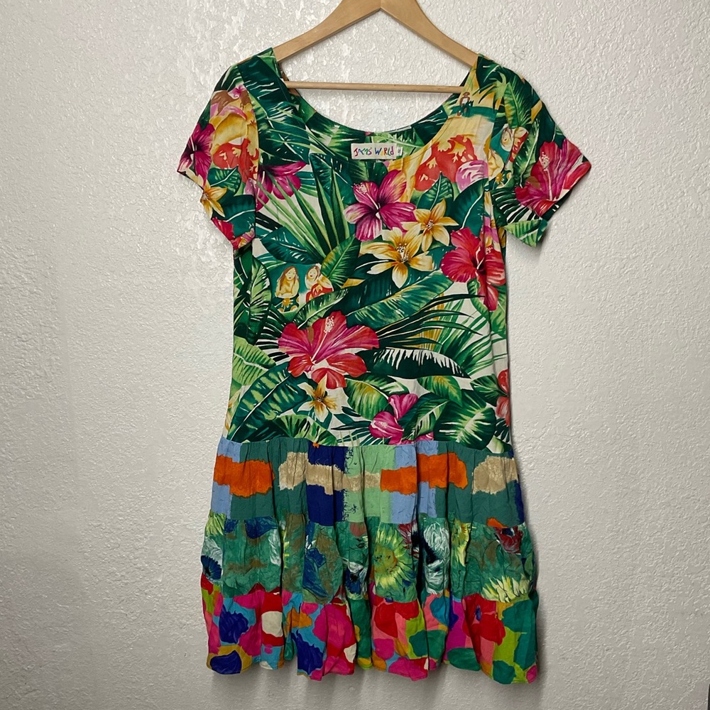Jams World Hattie Dress womens
 Hawaiian Floral Tropical Tiered Beach Size S